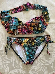 Traje de baño Roxy conjunto de bikini de 2 piezas talla L estampado de serpiente bandeau sin tirantes. ¡EXCELENTE ESTADO! - Imagen 1 de 6
