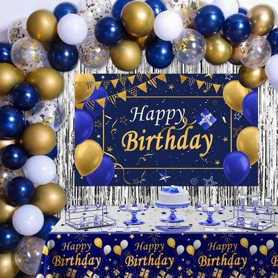 男士蓝色和金色生日装饰,生日快乐装饰... — 第 1/4 张图片