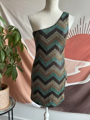 Frederick's Women's Chevron Sequin One Shoulder Sheath Bodycon Dress M Foto 1 de 4