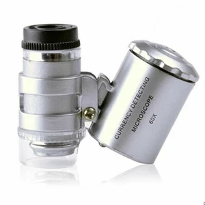 Glass Mini Microscope Magnifier Loupe Silver Jeweler Pocket Handheld 60x - Foto 1 di 1