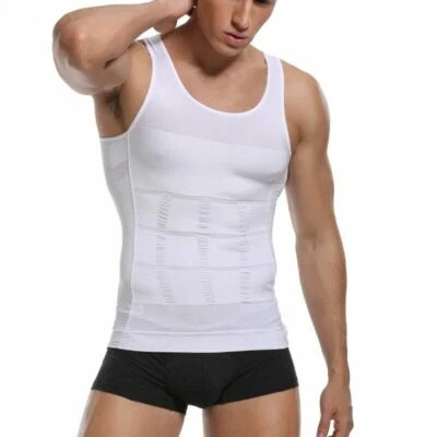 MENS SLIMMING BODY SHAPER BELLY CHEST COMPRESSION VEST GIRDLE T-SHIRT TANK TOP - Image 1 of 4