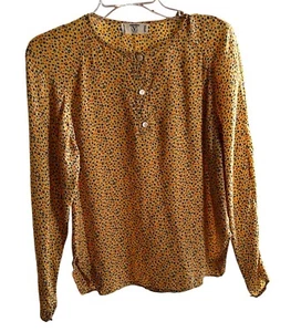Valentino Vintage Miss V Bluse Kragenlos 100% Seide Langarm Fun Gelb Punkte 10 - Bild 1 von 4