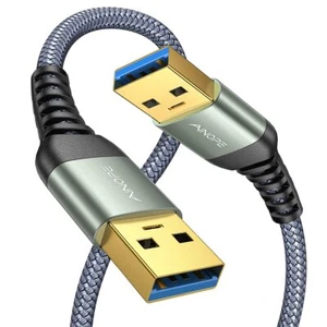USB to USB Cable 3.3Ft 2 Pack Grey USB 3.0 A to A Never Rupture Male - Picture 1 of 7