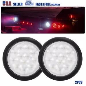 2pcs Inch 4 Round LED 24 Backup Reverse Tail Lights Trailer Clear Truck Lens 12V - Picture 1 of 24