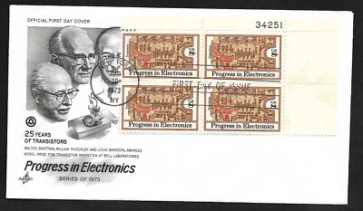 #1501 8c Progress in Electronics -Transistors - ArtCraft FDCPB4 Plt #34251 UR - Image 1 of 2