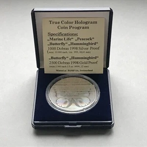 SAO TOME e PRINCIPE Silver 1000 Dobras 1998 BUTTERFLY Proof - Picture 1 of 5