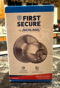 FIRST SECURE SCHLAGE RIGSBY KNOB KEYED ENTRY LOCK P54RBY630 Satin Stainless - Picture 1 of 2