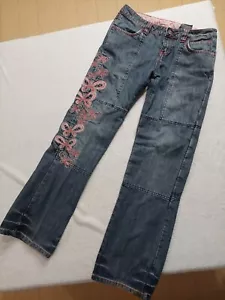 SARTSO KILLER Motorcycle Denim Jeans Embroidered Butterflies Women's 12 - Picture 1 of 10