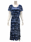 H by Halston Women's Petite Printed Jet Set Jersey Maxi Dress Blue PS Size  