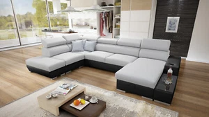 Modernes Wohnzimmersofa U Form Couch PERS VI Stoff Kunstleder TOP Qualität - Bild 1 von 24