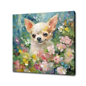 White Chihuahua Puppy Dog Colourful Canvas Print Wall Art Animal Picture Gift - Picture 1 of 9