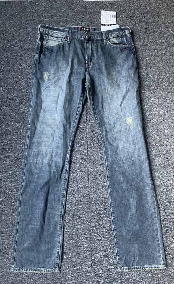 Guess Jeans Mens Slim Straight Del Mar Fit 34x34 Blue Denim Fade Distressed - Image 1 of 4