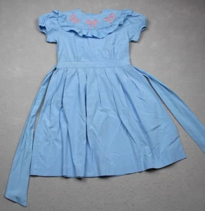 Antique Taffeta Dress Little Girls Child Light Blue Emb Bows Sash Flaws 1920s - Picture 1 of 14