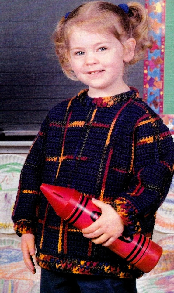 SPORTY Child's Polo Plaid Sweater/Crochet Pattern INSTRUCTIONS ONLY - Image 1 of 1