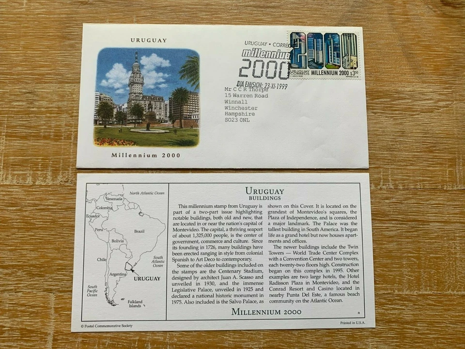 URUGUAY 2000 FDC PCS MILLENNIUM BUILDINGS SALVO PALACE MONTEVIDEO # RARE # - Image 1 of 1