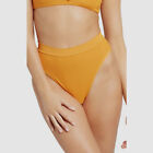 $99 L*Space Women's Orange Ribbed High Waist Frenchi Bikini Bottom Size S