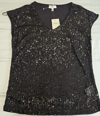 Carmen Marc Valvo Neck Sleeveless Front Embellished Sequined Blouse Top Size S - Image 1 of 4