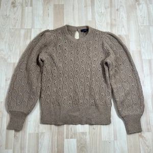J CREW Sweater Cable-Knit Balloon Sleeve Wool Alpaca Blend Tan Brown Sz XS - Picture 1 of 6