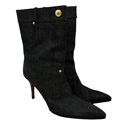 Botines Christian Dior Vintage Logo #37 US7 Tacones Dorado Negro Lona Rango AB Foto 1 de 4