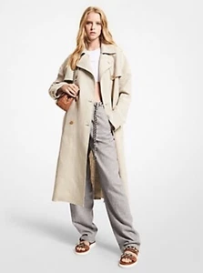 New Michael Kors 100% Linen Trench Coat belt Botton XS-Beige /Almond- natural - Picture 1 of 8