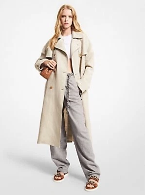 New Michael Kors 100% Linen Trench Coat belt Botton XS-Beige /Almond- natural - Image 1 of 4