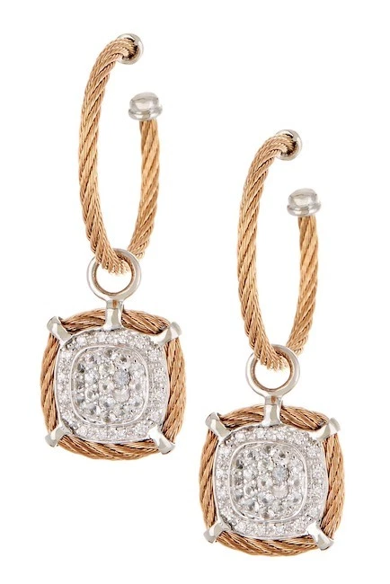 Pendientes de aro Charriol Classique con zafiro blanco y diamantes pavé - 0,16 quilates W1034 Foto 1 de 1