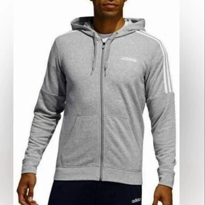 Men’s Adidas gray white logo full zip hoodie sweatshirt size small - Picture 1 of 8