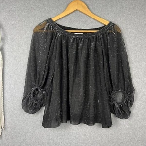 Shona Joy Off the Shoulder Top Size 6 XS Black Metallic Sheer Balloon Sleeve - Picture 1 of 9