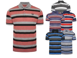 New Mens Stripe Polo Short Sleeve T-shirts GOLF Sports Classic Collared Tee Tops - Picture 1 of 21