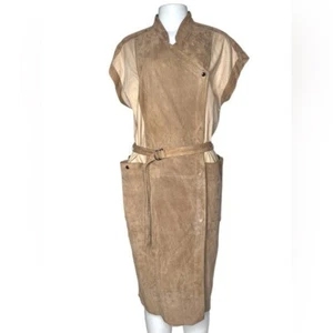 VTG  Real Suede Utility Dress S/M Belted Patchwork Neutral Minimalist Italy - Bild 1 von 24