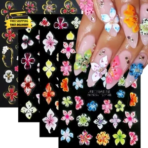 Pegatinas de uñas de flores para arte en uñas, calcomanías de uñas de hibisco en relieve 5D rosa blanco L - Imagen 1 de 7