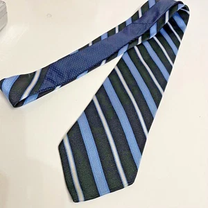 Cravatta uomo Tommy Hilfiger blu bianca a righe taglia unica 100% seta moda TH - Foto 1 di 5