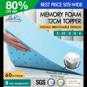 STARRY EUCALYPT Memory Foam Mattress Topper Ventilated Gel Bamboo 12cm - Picture 1 of 72