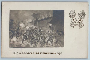 Umbría Italia Postal Asalto de Perugia Escena de Guerra c1905 Foto Antigua RPPC - Imagen 1 de 2