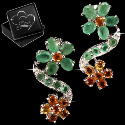 Echter Saphir & Smaragd Blumen Ohrstecker 925 Sterlingsilber Damen Ohrringe C17 - Bild 1 von 4