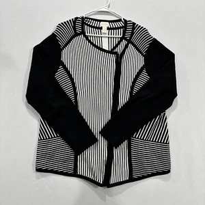 Chico's Natania Black/White Stripe Zip Up Cardigan Sweater Women's Sz 3 XL EUC - Picture 1 of 8