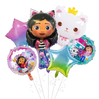 IJAK 6pcs gabbys Dollhouse Birthday Balloons, Doll House Gab-bie Birthday Decorations