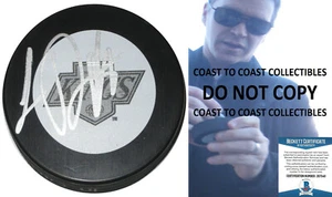 Luc Robitaille autographed Los Angeles Kings logo Hockey Puck proof Beckett COA - Picture 1 of 4