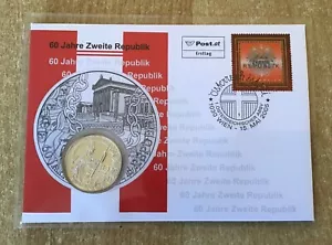 Timbre Numismatique 60 Années Deuxième République Avec Autriche 10 Argent Pièce - Bild 1 von 2