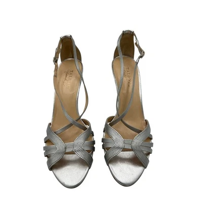 Talbots Silver Strappy Heels Leather Upper Dress Shoes Women Size 10AA - Image 1 of 4