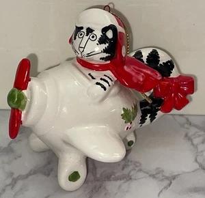 Vintage KLIBAN Christmas Cat Pilot Flying Airplane Ceramic Ornament 1981 No Box - Picture 1 of 18