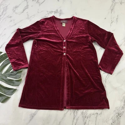 Denim & Co Womens Vintage Y2k Velvet Cardigan Sweater Size S Berry Red Duster - Image 1 of 4