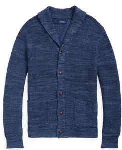 Polo Ralph Lauren X-Large blau meliert Cardigan Pullover Vintage RRL Fischer Strick XL - Bild 1 von 7