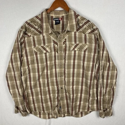 Camisa Tony Hawk Para Hombres XL Cuadros Marrón Tostado A Presión Botones Grunge Bordada Foto 1 de 4