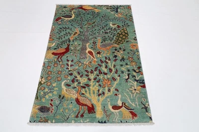 3 x 5 ft Birds Bluing  Area Rug Afghan Traditional Hand Knotted Wool Rug - Image 1 of 4