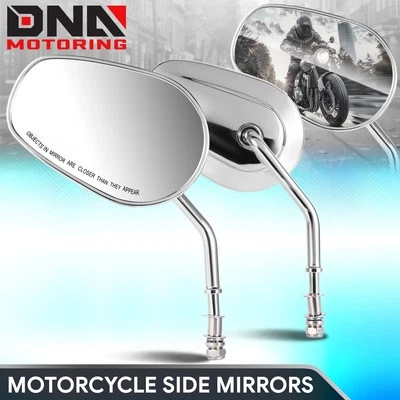 Универсальные хромированные овальные боковые зеркала для голого велосипеда круизера Harley Davidson - Изображение 1 из 4