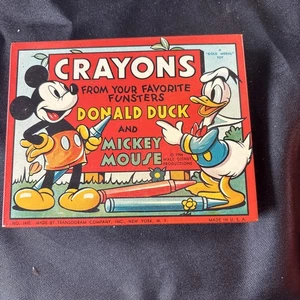 1946 Mickey Mouse & Donald Duck Blechdose Buntstifte Walt Disney Prod. Transogram - Bild 1 von 5