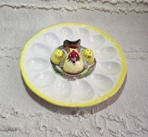 VTG 1950’s Deviled Egg Platter Chicken Baby Chicks Salt Shakers Toothpick Holder - Picture 1 of 16