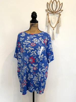 Croft & Barrow Sky Blue | Pink | Ivory Floral Short Sleeve  T- Shirt Sz 3X NWT - Image 1 of 4