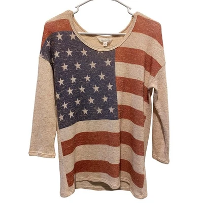 Charming Charlie American Flag Knit Top Small Cream Lightweight USA Preppy - Image 1 of 4